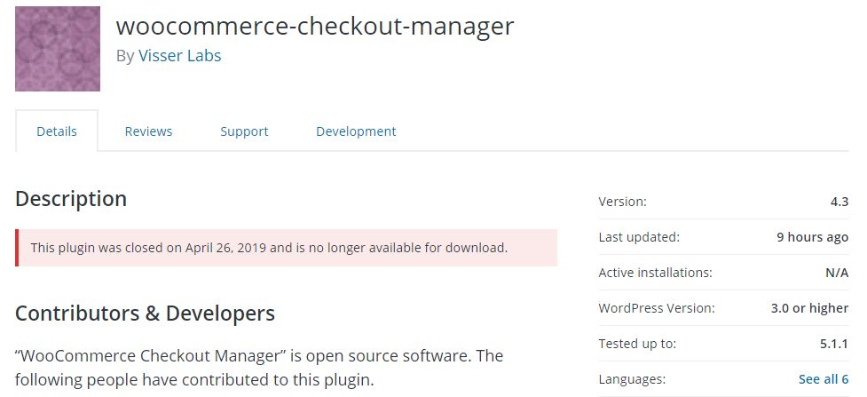 WooCommerce Checkout Manager was closed