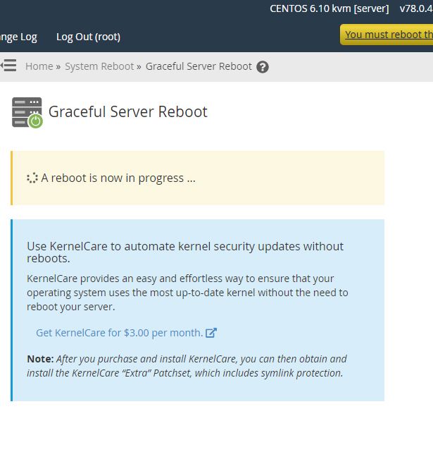 Bluehost VPS: kernel updates - Graceful Server Reboot
