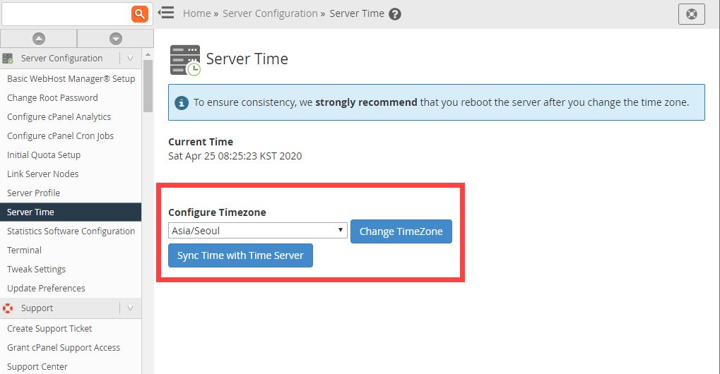 Change the time zone in Bluehost