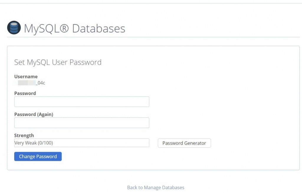 Bluehost - Set MySQL User Password