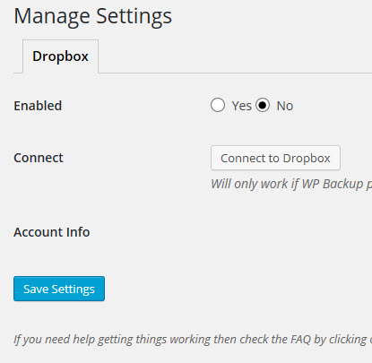 Manage Settings  -  Dropbox