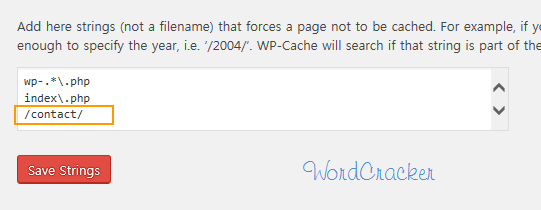 Add a page which will not be cached in WordPress