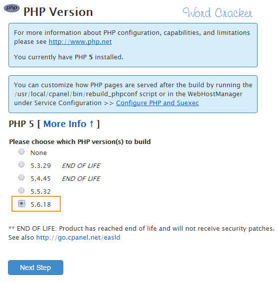 Change PHP version in Bluehost