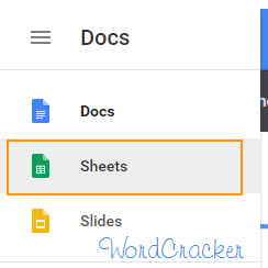Google Docsの画面でSheets選択 - ウォドゥᇁレスでエクセルスプレッドシートを用語検索ページに変換する