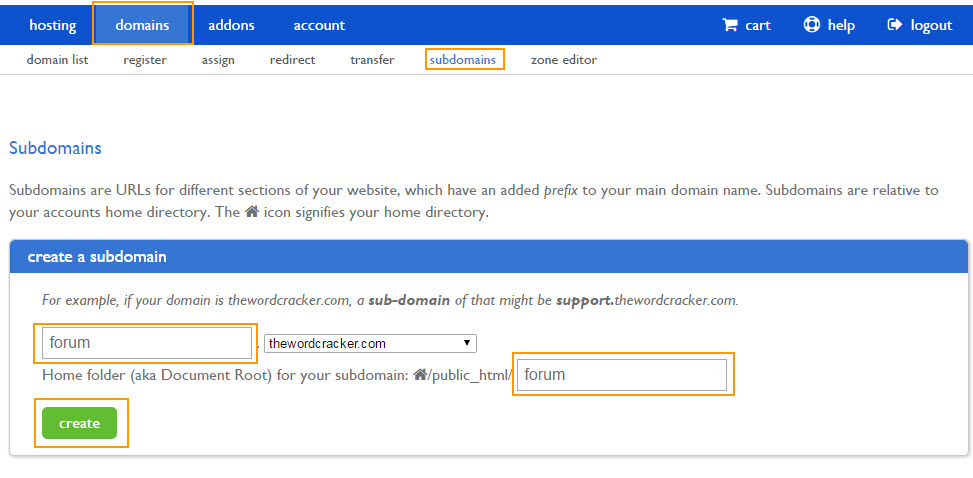bluehost subdomains