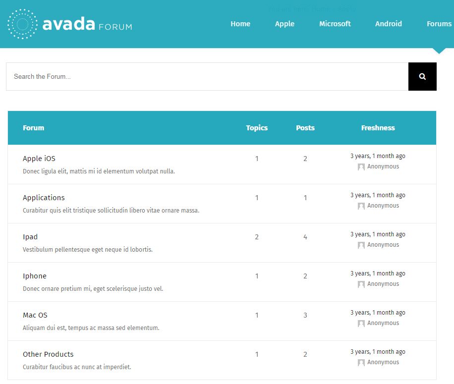 Avada テーマのTech Forumデモ