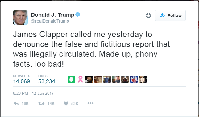 국가정보국 국장이 트럼프에게 전화하여 가짜 보고서 비난