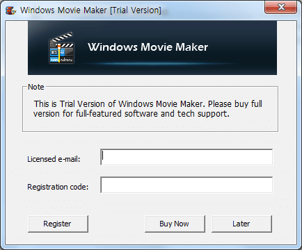 Windows Movie Makerのインストール後の登録画面なくす
