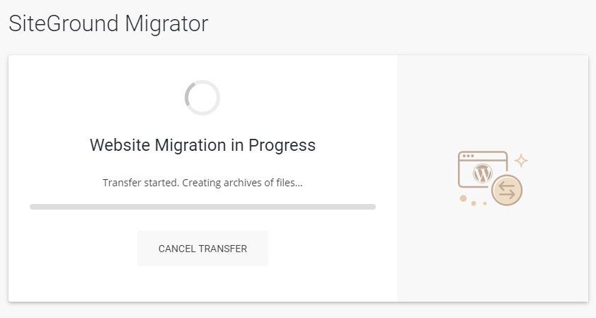 SiteGround WordPress Migrator - Progress