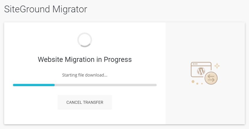 SiteGround WordPress Migrator - In Progress