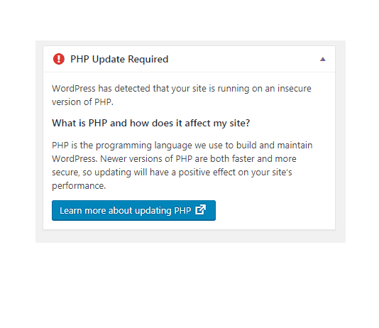 워드프레스 - PHP Update Required 경고 2