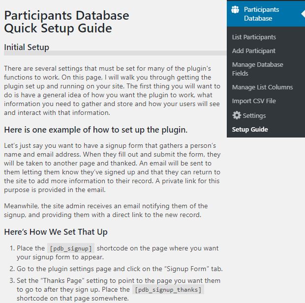 워드프레스 회원 고객 데이터베이스 구축 플러그인 Participants Database 빠른 설정 가이드
