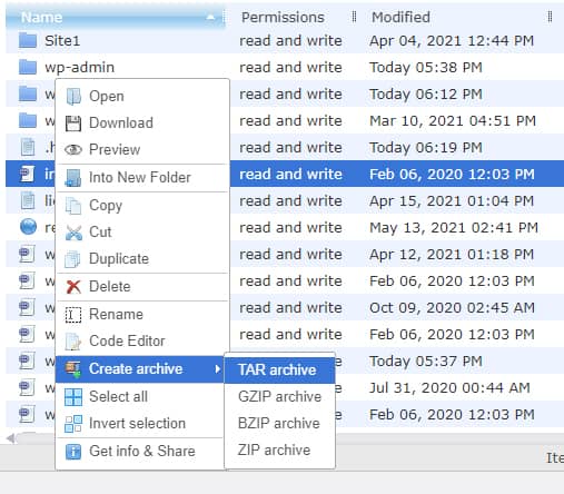 워드프레스 파일 관리자 플러그인 - 상황별 메뉴