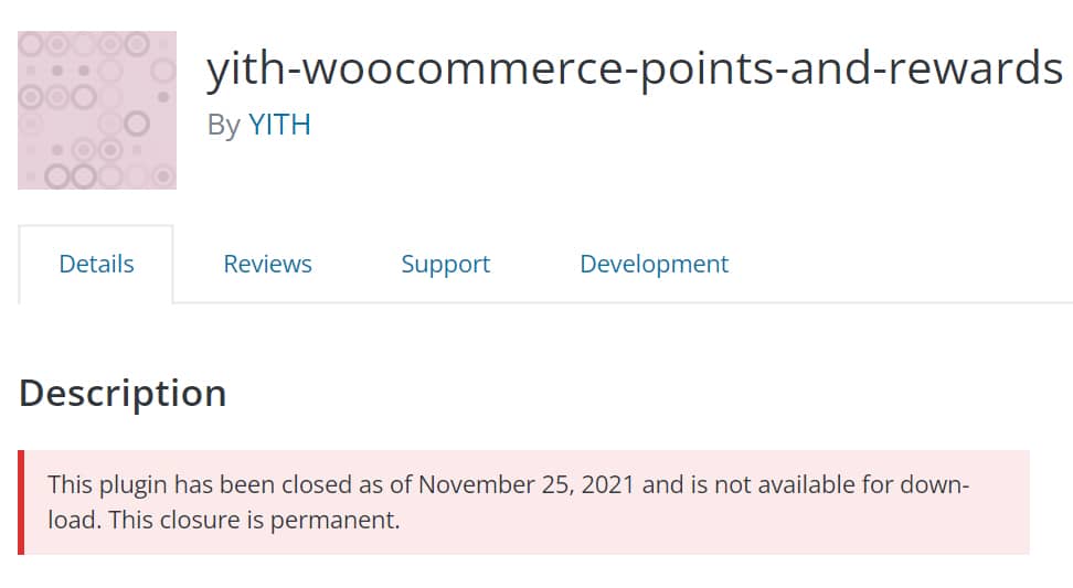 YITH WooCommerce Points and Rewards - WordPress プラグインリポジトリに削除