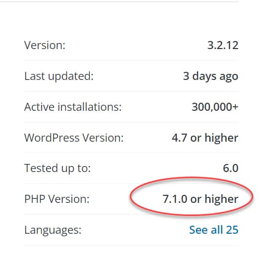 WordPress プラグイン - PHPバージョンの要件