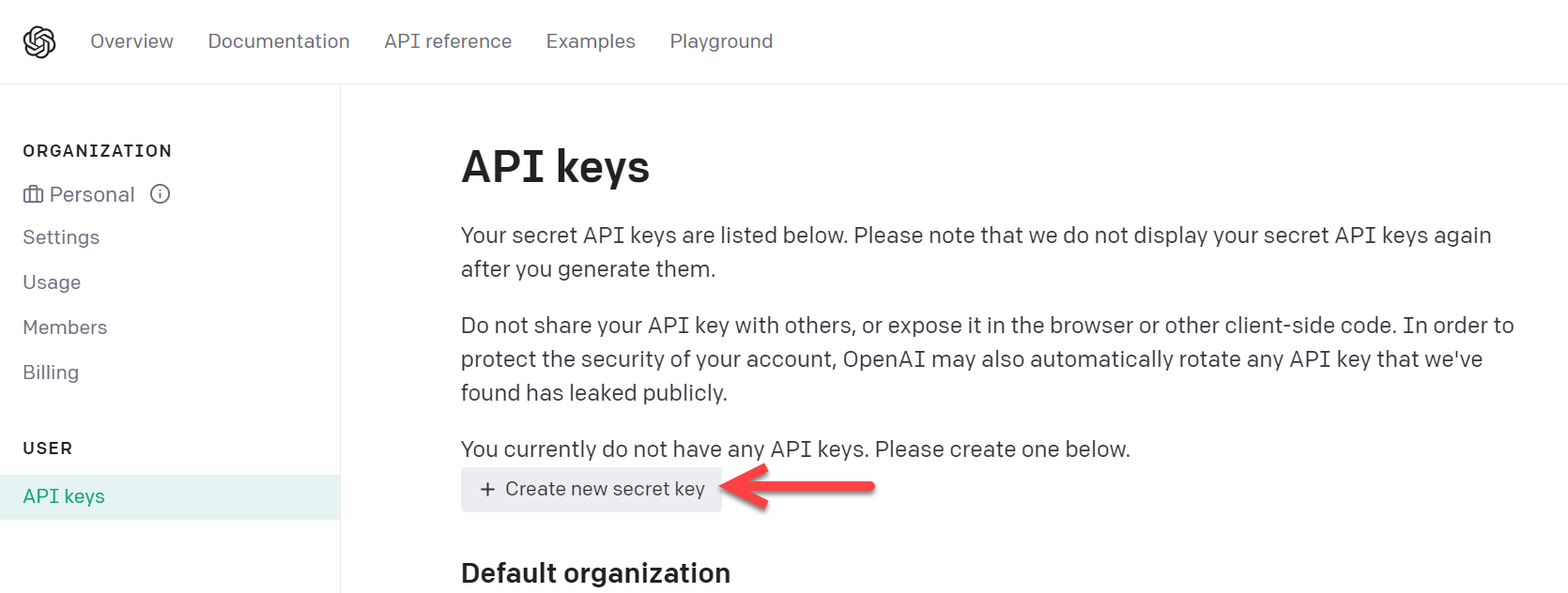 OpenAI API 키 생성