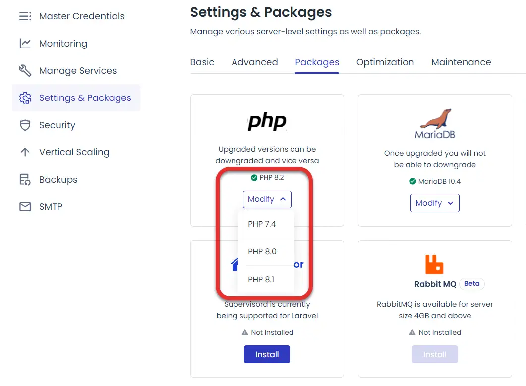 해외호스팅 클라우드웨이즈 서버 설정값 및 PHP 버전 변경 방법 4