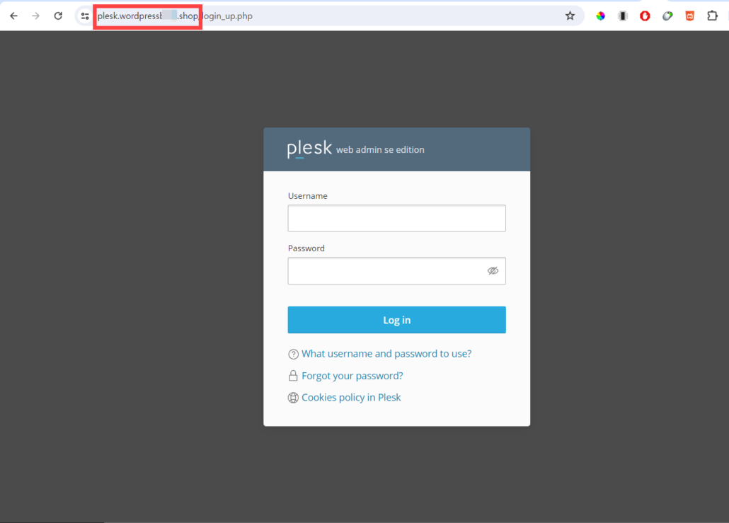 사용자 정의된 Plesk 패널 접속 URL로 로그인